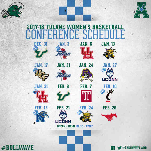 Tulane WBB Schedule in AAC 2017-18