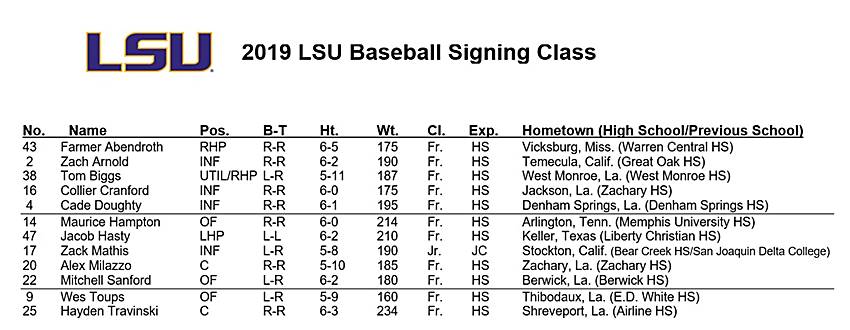 2019 LSU baseball signees